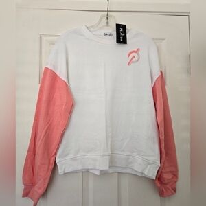 Peloton Unwind Pullover Sweatshirt M White Pink Colorblock Crewneck NWT MSRP $64